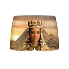 Мужские трусы 3D с принтом Клеопатра в Тюмени, 50% хлопок, 50% полиэстер | классическая посадка, на поясе мягкая тканевая резинка | египет | египетская | закат | золото | клеопатра | корона | песок | пирамиды | пустыня | солнце | царица