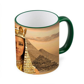 Кружка 3D с принтом Клеопатра в Тюмени, керамика | ёмкость 330 мл | египет | египетская | закат | золото | клеопатра | корона | песок | пирамиды | пустыня | солнце | царица