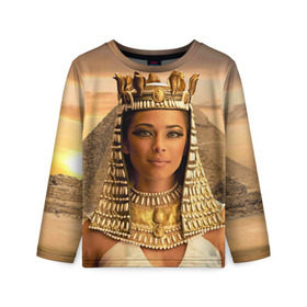 Детский лонгслив 3D с принтом Клеопатра в Тюмени, 100% полиэстер | длинные рукава, круглый вырез горловины, полуприлегающий силуэт
 | египет | египетская | закат | золото | клеопатра | корона | песок | пирамиды | пустыня | солнце | царица