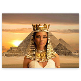 Поздравительная открытка с принтом Клеопатра в Тюмени, 100% бумага | плотность бумаги 280 г/м2, матовая, на обратной стороне линовка и место для марки
 | египет | египетская | закат | золото | клеопатра | корона | песок | пирамиды | пустыня | солнце | царица