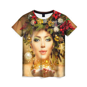 Женская футболка 3D с принтом Чудо девушка в Тюмени, 100% полиэфир ( синтетическое хлопкоподобное полотно) | прямой крой, круглый вырез горловины, длина до линии бедер | волшебница | волшебство | звезды | новый год | подарки | празник | фея | чудо девушка