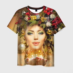 Мужская футболка 3D с принтом Чудо девушка в Тюмени, 100% полиэфир | прямой крой, круглый вырез горловины, длина до линии бедер | волшебница | волшебство | звезды | новый год | подарки | празник | фея | чудо девушка