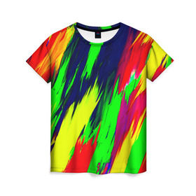 Женская футболка 3D с принтом Краска в Тюмени, 100% полиэфир ( синтетическое хлопкоподобное полотно) | прямой крой, круглый вырез горловины, длина до линии бедер | rainbow | краска | прикольные | радуга | текстуры | штрихи