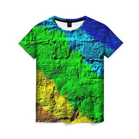 Женская футболка 3D с принтом Краска в Тюмени, 100% полиэфир ( синтетическое хлопкоподобное полотно) | прямой крой, круглый вырез горловины, длина до линии бедер | rainbow | краска | прикольные | радуга | текстуры | штрихи