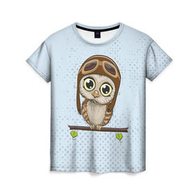 Женская футболка 3D с принтом Сова пилот в Тюмени, 100% полиэфир ( синтетическое хлопкоподобное полотно) | прямой крой, круглый вырез горловины, длина до линии бедер | сова