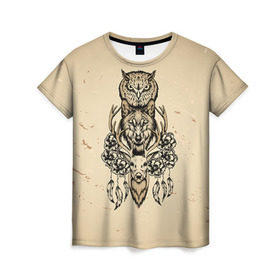 Женская футболка 3D с принтом Животные в Тюмени, 100% полиэфир ( синтетическое хлопкоподобное полотно) | прямой крой, круглый вырез горловины, длина до линии бедер | сова