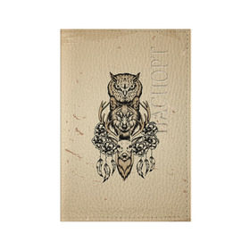 Обложка для паспорта матовая кожа с принтом Животные в Тюмени, натуральная матовая кожа | размер 19,3 х 13,7 см; прозрачные пластиковые крепления | сова