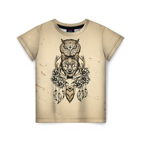Детская футболка 3D с принтом Животные в Тюмени, 100% гипоаллергенный полиэфир | прямой крой, круглый вырез горловины, длина до линии бедер, чуть спущенное плечо, ткань немного тянется | Тематика изображения на принте: сова