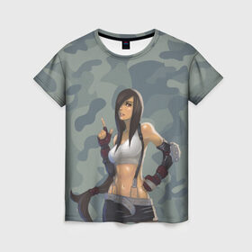 Женская футболка 3D с принтом Военная девушка в Тюмени, 100% полиэфир ( синтетическое хлопкоподобное полотно) | прямой крой, круглый вырез горловины, длина до линии бедер | девушка | камуфляж | рисунок