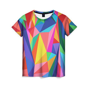 Женская футболка 3D с принтом Радуга в Тюмени, 100% полиэфир ( синтетическое хлопкоподобное полотно) | прямой крой, круглый вырез горловины, длина до линии бедер | polygonal | многоугольник | полигональный | разноцветный