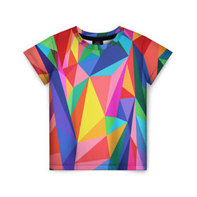 Детская футболка 3D с принтом Радуга в Тюмени, 100% гипоаллергенный полиэфир | прямой крой, круглый вырез горловины, длина до линии бедер, чуть спущенное плечо, ткань немного тянется | polygonal | многоугольник | полигональный | разноцветный