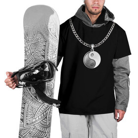 Накидка на куртку 3D с принтом Инь янь в Тюмени, 100% полиэстер |  | инь ян | медальон | цепь