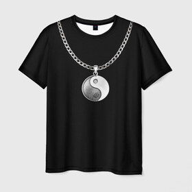 Мужская футболка 3D с принтом Инь янь в Тюмени, 100% полиэфир | прямой крой, круглый вырез горловины, длина до линии бедер | инь ян | медальон | цепь