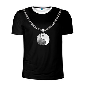 Мужская футболка 3D спортивная с принтом Инь янь в Тюмени, 100% полиэстер с улучшенными характеристиками | приталенный силуэт, круглая горловина, широкие плечи, сужается к линии бедра | инь ян | медальон | цепь