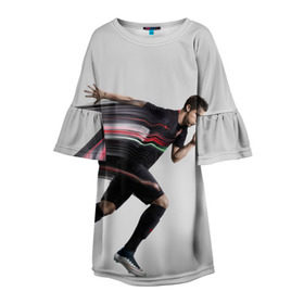 Детское платье 3D с принтом Cristiano Ronaldo в Тюмени, 100% полиэстер | прямой силуэт, чуть расширенный к низу. Круглая горловина, на рукавах — воланы | Тематика изображения на принте: cristiano ronaldo