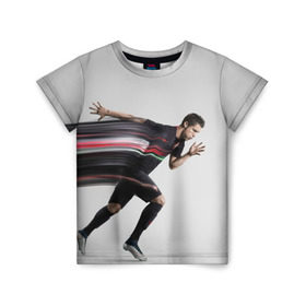 Детская футболка 3D с принтом Cristiano Ronaldo в Тюмени, 100% гипоаллергенный полиэфир | прямой крой, круглый вырез горловины, длина до линии бедер, чуть спущенное плечо, ткань немного тянется | Тематика изображения на принте: cristiano ronaldo