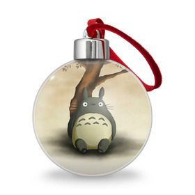 Ёлочный шар с принтом Тоторо под деревом в Тюмени, Пластик | Диаметр: 77 мм | Тематика изображения на принте: тоторо