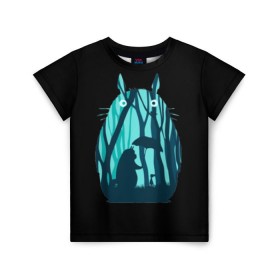 Детская футболка 3D с принтом Тоторо в лесу в Тюмени, 100% гипоаллергенный полиэфир | прямой крой, круглый вырез горловины, длина до линии бедер, чуть спущенное плечо, ткань немного тянется | Тематика изображения на принте: тоторо