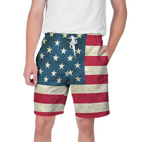 Мужские шорты 3D с принтом Флаг USA в Тюмени,  полиэстер 100% | прямой крой, два кармана без застежек по бокам. Мягкая трикотажная резинка на поясе, внутри которой широкие завязки. Длина чуть выше колен | Тематика изображения на принте: swag | usa | америка | пафос | свег | свэг | сша | флаг