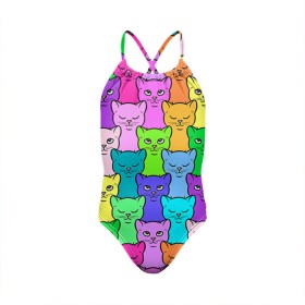 Детский купальник 3D с принтом Котятушки в Тюмени, Полиэстер 85%, Спандекс 15% | Слитный крой, подклад по переду изделия, узкие бретели | Тематика изображения на принте: кот | котенок | котик | кошечка | кошка | мем | независимая | сильная