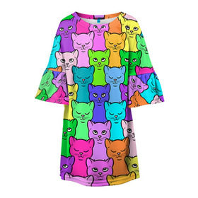 Детское платье 3D с принтом Котятушки в Тюмени, 100% полиэстер | прямой силуэт, чуть расширенный к низу. Круглая горловина, на рукавах — воланы | Тематика изображения на принте: кот | котенок | котик | кошечка | кошка | мем | независимая | сильная