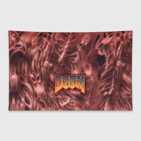 Флаг-баннер с принтом Doom (Classic) в Тюмени, 100% полиэстер | размер 67 х 109 см, плотность ткани — 95 г/м2; по краям флага есть четыре люверса для крепления | Тематика изображения на принте: 90 | олдскул | скелет | череп