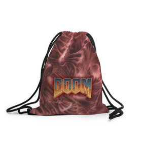 Рюкзак-мешок 3D с принтом Doom (Classic) в Тюмени, 100% полиэстер | плотность ткани — 200 г/м2, размер — 35 х 45 см; лямки — толстые шнурки, застежка на шнуровке, без карманов и подкладки | 90 | олдскул | скелет | череп