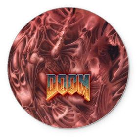 Коврик круглый с принтом Doom (Classic) в Тюмени, резина и полиэстер | круглая форма, изображение наносится на всю лицевую часть | 90 | олдскул | скелет | череп