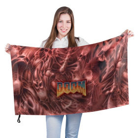 Флаг 3D с принтом Doom (Classic) в Тюмени, 100% полиэстер | плотность ткани — 95 г/м2, размер — 67 х 109 см. Принт наносится с одной стороны | 90 | олдскул | скелет | череп