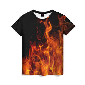 Женская футболка 3D с принтом Огонь в Тюмени, 100% полиэфир ( синтетическое хлопкоподобное полотно) | прямой крой, круглый вырез горловины, длина до линии бедер | костер | пламя