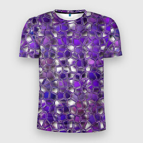 Мужская футболка 3D спортивная с принтом Фиолетовая мозаика в Тюмени, 100% полиэстер с улучшенными характеристиками | приталенный силуэт, круглая горловина, широкие плечи, сужается к линии бедра | дизайн | искусство | композиция | мозаика | стёклышки | цветные камешки