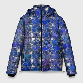 Мужская зимняя куртка 3D с принтом Синяя мозаика в Тюмени, верх — 100% полиэстер; подкладка — 100% полиэстер; утеплитель — 100% полиэстер | длина ниже бедра, свободный силуэт Оверсайз. Есть воротник-стойка, отстегивающийся капюшон и ветрозащитная планка. 

Боковые карманы с листочкой на кнопках и внутренний карман на молнии. | дизайн | искусство | композиция | мозаика | стёклышки | цветные камешки