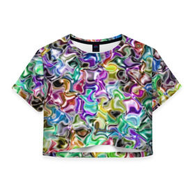 Женская футболка 3D укороченная с принтом Цветное безумие в Тюмени, 100% полиэстер | круглая горловина, длина футболки до линии талии, рукава с отворотами | арт | дизайн | искусство | краски | мозаика | палитра | радуга | разные цвета | текстура | цветное безумие
