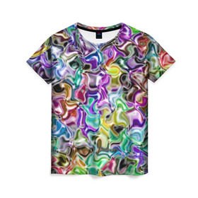 Женская футболка 3D с принтом Цветное безумие в Тюмени, 100% полиэфир ( синтетическое хлопкоподобное полотно) | прямой крой, круглый вырез горловины, длина до линии бедер | арт | дизайн | искусство | краски | мозаика | палитра | радуга | разные цвета | текстура | цветное безумие