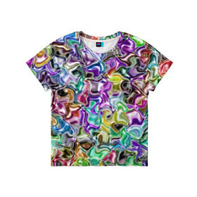 Детская футболка 3D с принтом Цветное безумие в Тюмени, 100% гипоаллергенный полиэфир | прямой крой, круглый вырез горловины, длина до линии бедер, чуть спущенное плечо, ткань немного тянется | Тематика изображения на принте: арт | дизайн | искусство | краски | мозаика | палитра | радуга | разные цвета | текстура | цветное безумие