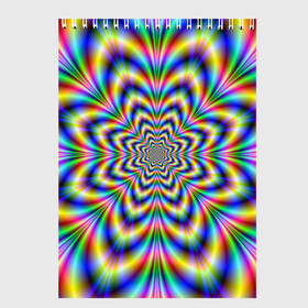 Скетчбук с принтом Красочная иллюзия в Тюмени, 100% бумага
 | 48 листов, плотность листов — 100 г/м2, плотность картонной обложки — 250 г/м2. Листы скреплены сверху удобной пружинной спиралью | гипноз | движение | красочный фон | обман зрения | оптическая иллюзия | погружение | текстура | фокус