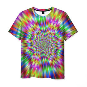 Мужская футболка 3D с принтом Спектральная иллюзия в Тюмени, 100% полиэфир | прямой крой, круглый вырез горловины, длина до линии бедер | взрыв | гипноз | движение | краски | красочный фон | обман зрения | оптическая иллюзия | погружение | текстура | фокус | цветовой спектр