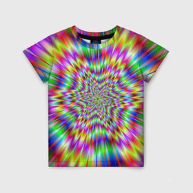 Детская футболка 3D с принтом Спектральная иллюзия в Тюмени, 100% гипоаллергенный полиэфир | прямой крой, круглый вырез горловины, длина до линии бедер, чуть спущенное плечо, ткань немного тянется | взрыв | гипноз | движение | краски | красочный фон | обман зрения | оптическая иллюзия | погружение | текстура | фокус | цветовой спектр