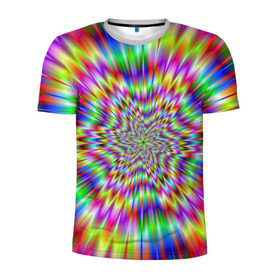 Мужская футболка 3D спортивная с принтом Спектральная иллюзия в Тюмени, 100% полиэстер с улучшенными характеристиками | приталенный силуэт, круглая горловина, широкие плечи, сужается к линии бедра | Тематика изображения на принте: взрыв | гипноз | движение | краски | красочный фон | обман зрения | оптическая иллюзия | погружение | текстура | фокус | цветовой спектр