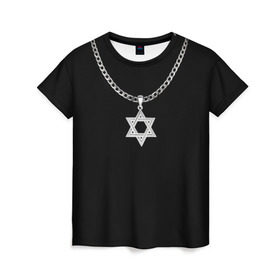 Женская футболка 3D с принтом Звезда Давида в Тюмени, 100% полиэфир ( синтетическое хлопкоподобное полотно) | прямой крой, круглый вырез горловины, длина до линии бедер | Тематика изображения на принте: звезда давида | кулон | цепь