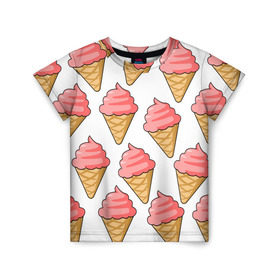 Детская футболка 3D с принтом Мороженки в Тюмени, 100% гипоаллергенный полиэфир | прямой крой, круглый вырез горловины, длина до линии бедер, чуть спущенное плечо, ткань немного тянется | девушкам | мороженка | мороженое | сладкая