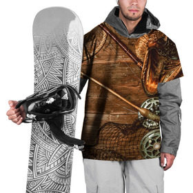 Накидка на куртку 3D с принтом Рыбацкий стол в Тюмени, 100% полиэстер |  | грузило | карась | лодка | окунь | природа | река | рыбак | рыболов | снасти | туризм | щука