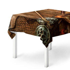 Скатерть 3D с принтом Рыбацкий стол в Тюмени, 100% полиэстер (ткань не мнется и не растягивается) | Размер: 150*150 см | грузило | карась | лодка | окунь | природа | река | рыбак | рыболов | снасти | туризм | щука