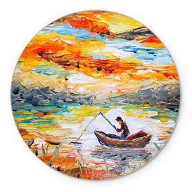 Коврик круглый с принтом Рыбак на лодке в Тюмени, резина и полиэстер | круглая форма, изображение наносится на всю лицевую часть | грузило | карась | лодка | окунь | природа | река | рыбак | рыболов | снасти | туризм | щука
