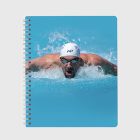 Тетрадь с принтом Michael Phelps в Тюмени, 100% бумага | 48 листов, плотность листов — 60 г/м2, плотность картонной обложки — 250 г/м2. Листы скреплены сбоку удобной пружинной спиралью. Уголки страниц и обложки скругленные. Цвет линий — светло-серый
 | 
