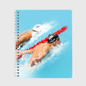Тетрадь с принтом Michael Phelps в Тюмени, 100% бумага | 48 листов, плотность листов — 60 г/м2, плотность картонной обложки — 250 г/м2. Листы скреплены сбоку удобной пружинной спиралью. Уголки страниц и обложки скругленные. Цвет линий — светло-серый
 | фелпс