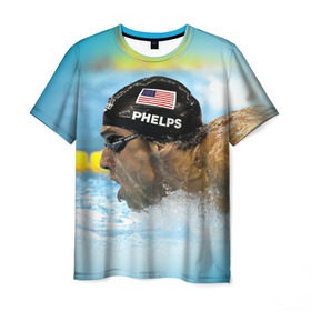 Мужская футболка 3D с принтом Michael Phelps в Тюмени, 100% полиэфир | прямой крой, круглый вырез горловины, длина до линии бедер | 
