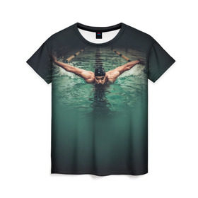 Женская футболка 3D с принтом Пловец в Тюмени, 100% полиэфир ( синтетическое хлопкоподобное полотно) | прямой крой, круглый вырез горловины, длина до линии бедер | 