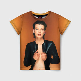 Детская футболка 3D с принтом Милла Йовович в Тюмени, 100% гипоаллергенный полиэфир | прямой крой, круглый вырез горловины, длина до линии бедер, чуть спущенное плечо, ткань немного тянется | milla jovovich | американская актриса | милла йовович | модель | модельер | музыкант