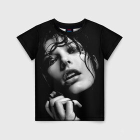 Детская футболка 3D с принтом Милла Йовович в Тюмени, 100% гипоаллергенный полиэфир | прямой крой, круглый вырез горловины, длина до линии бедер, чуть спущенное плечо, ткань немного тянется | milla jovovich | американская актриса | милла йовович | модель | модельер | музыкант